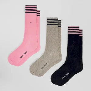 Lot de 3 paires de chaussettes roses à détails cerclés en coton stretch