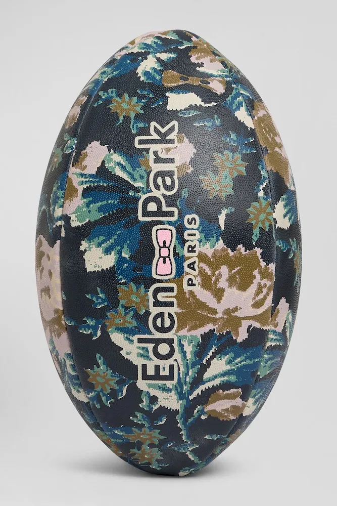 Ballon de rugby bleu marine à motifs floraux