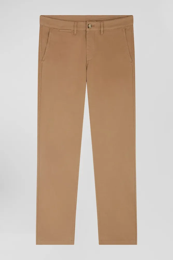 Pantalon Chino Marron En Gabardine De Coton Stretch Coupe Regular