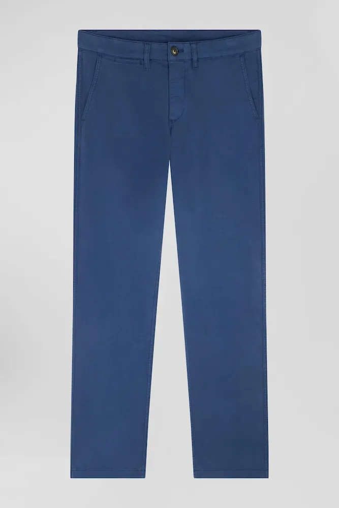 Pantalon Chino Bleu En Gabardine De Coton Stretch Coupe Regular