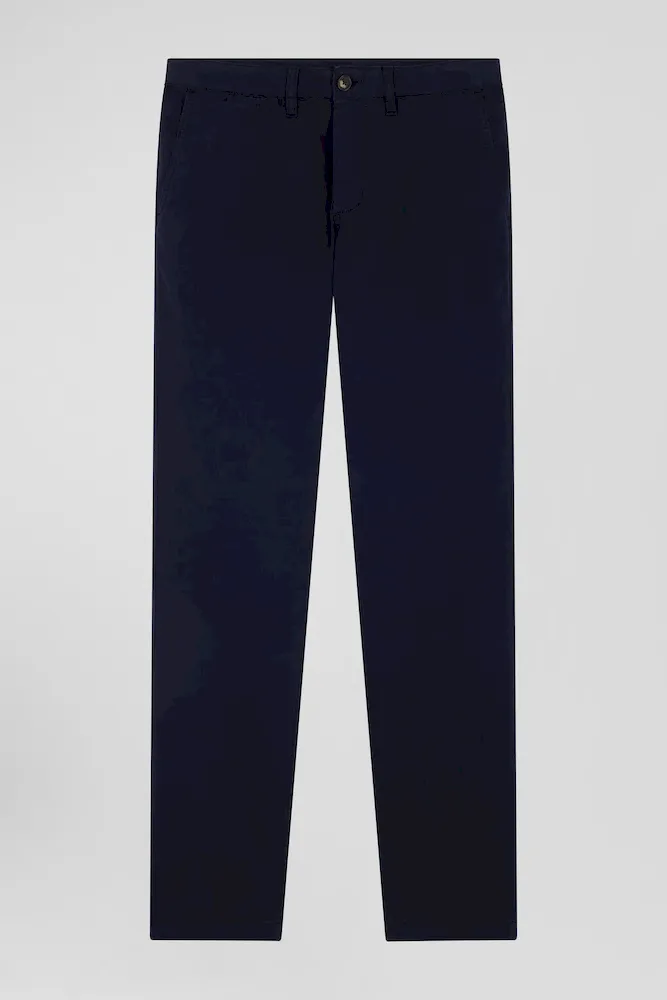 Pantalon Chino Bleu Marine En Gabardine De Coton Stretch Coupe Regular