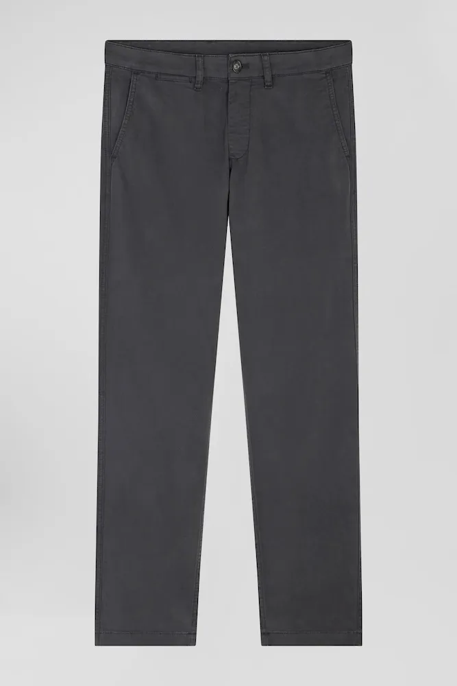 Pantalon Chino Gris Anthracite En Gabardine De Coton Stretch Coupe Regular
