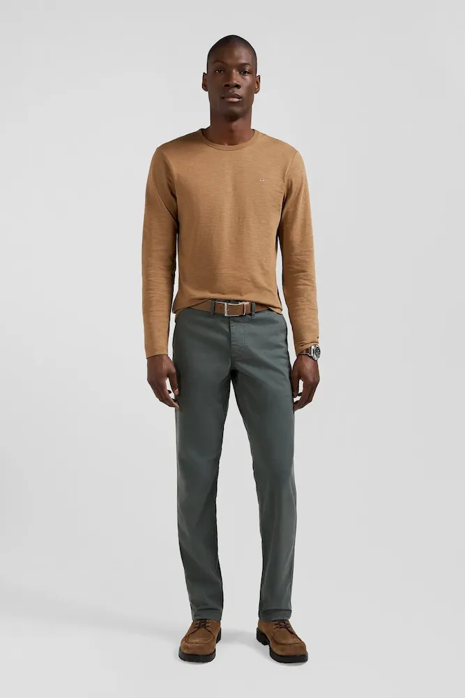 Pantalon chino gris en gabardine de coton stretch coupe Regular