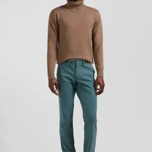 Pantalon chino vert en gabardine de coton stretch coupe Regular