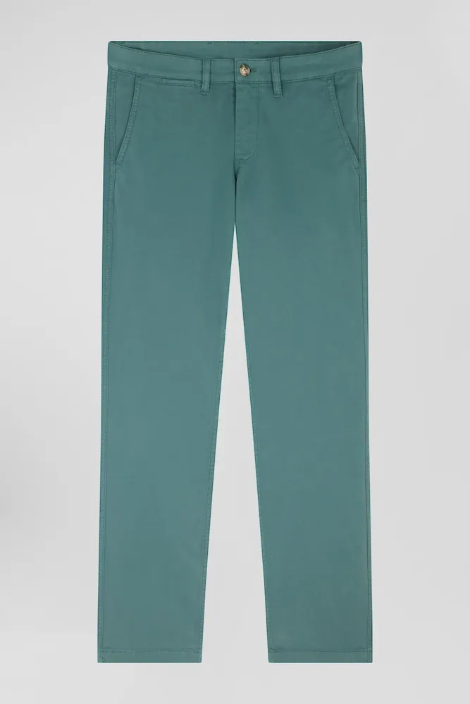 Pantalon Chino Vert En Gabardine De Coton Stretch Coupe Regular