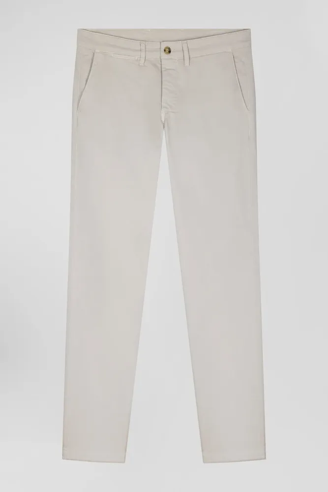 Pantalon Chino Uni En Coton Stretch Beige Coupe Slim