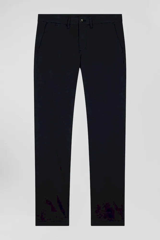 Pantalon Chino Uni En Coton Stretch Bleu Marine Coupe Slim