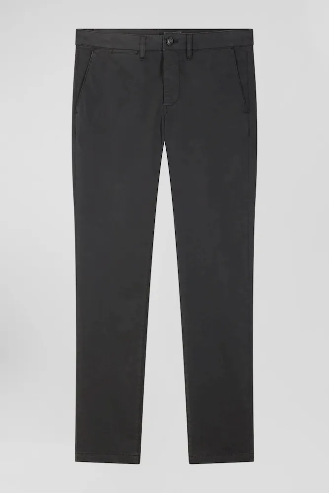 Pantalon Chino Uni En Coton Stretch Gris Anthracite Coupe Slim