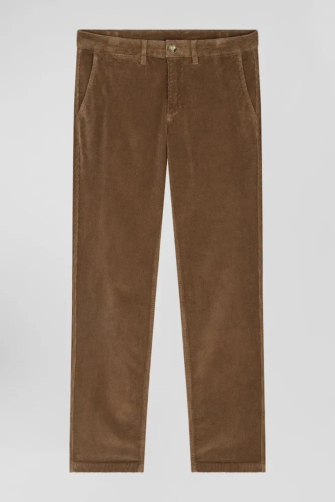 Pantalon Chino En Coton Velours Stretch Camel Coupe Regular