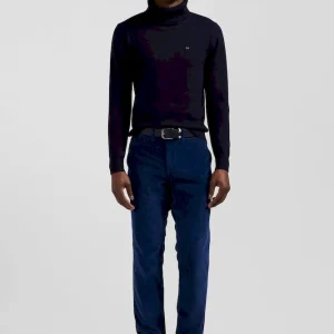 Pantalon chino en coton velours stretch bleu coupe Regular