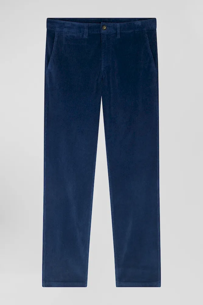 Pantalon Chino En Coton Velours Stretch Bleu Coupe Regular