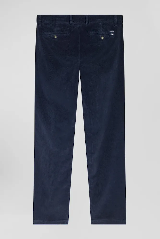 Pantalon Chino En Coton Velours Stretch Marine Coupe Regular