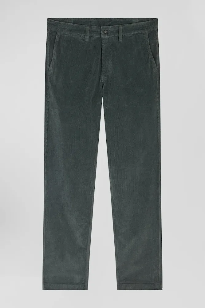 Pantalon Chino En Coton Velours Stretch Gris Coupe Regular
