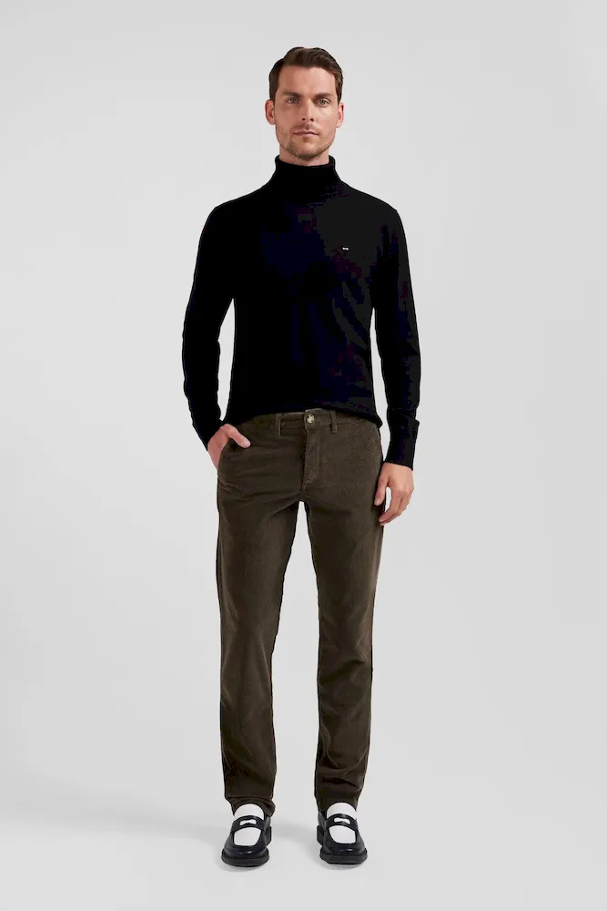 Pantalon chino en coton velours stretch marron coupe Regular