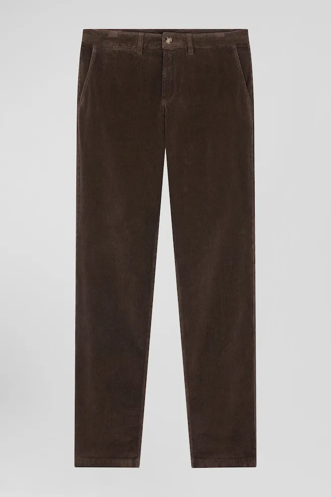 Pantalon Chino En Coton Velours Stretch Marron Coupe Regular