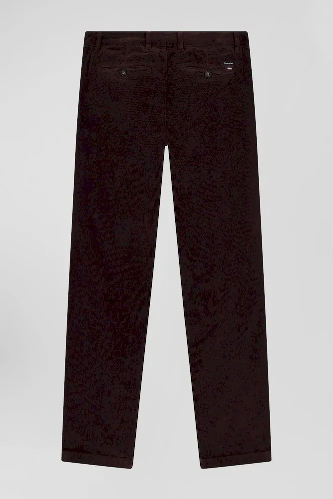 Pantalon Chino En Coton Velours Stretch Bordeaux Coupe Regular