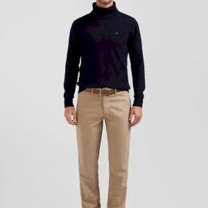 Pantalon chino en piqué de coton stretch et modal chanvre coupe Regular