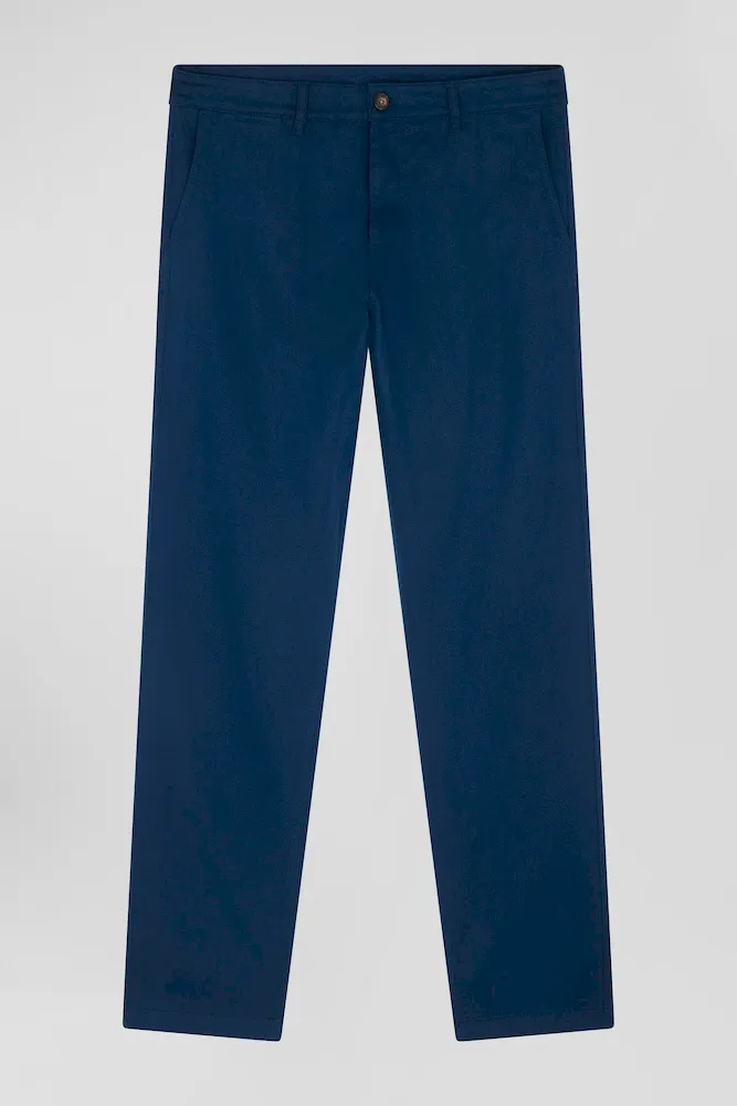 Pantalon Chino En Piqué De Coton Stretch Et Modal Bleu Coupe Regular
