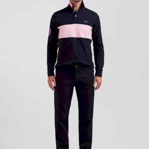 Pantalon chino en piqué de coton stretch et modal marine coupe Regular