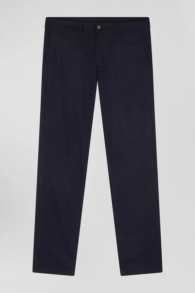 Pantalon Chino En Piqué De Coton Stretch Et Modal Marine Coupe Regular