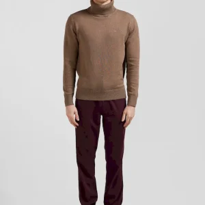 Pantalon chino en piqué de coton stretch et modal bordeaux coupe Regular