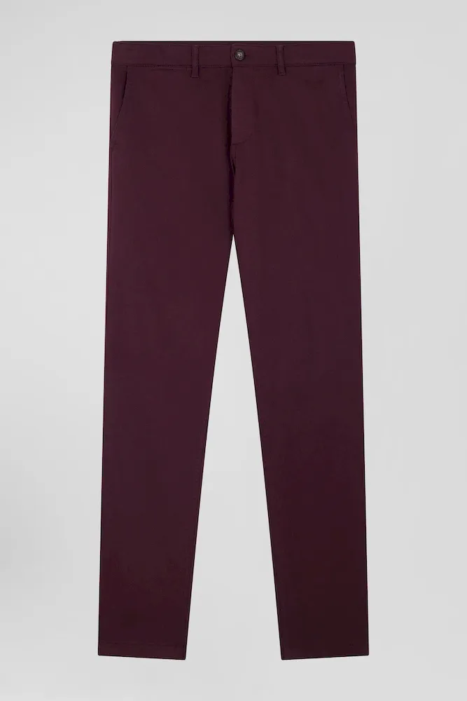 Pantalon Chino En Piqué De Coton Stretch Et Modal Bordeaux Coupe Regular