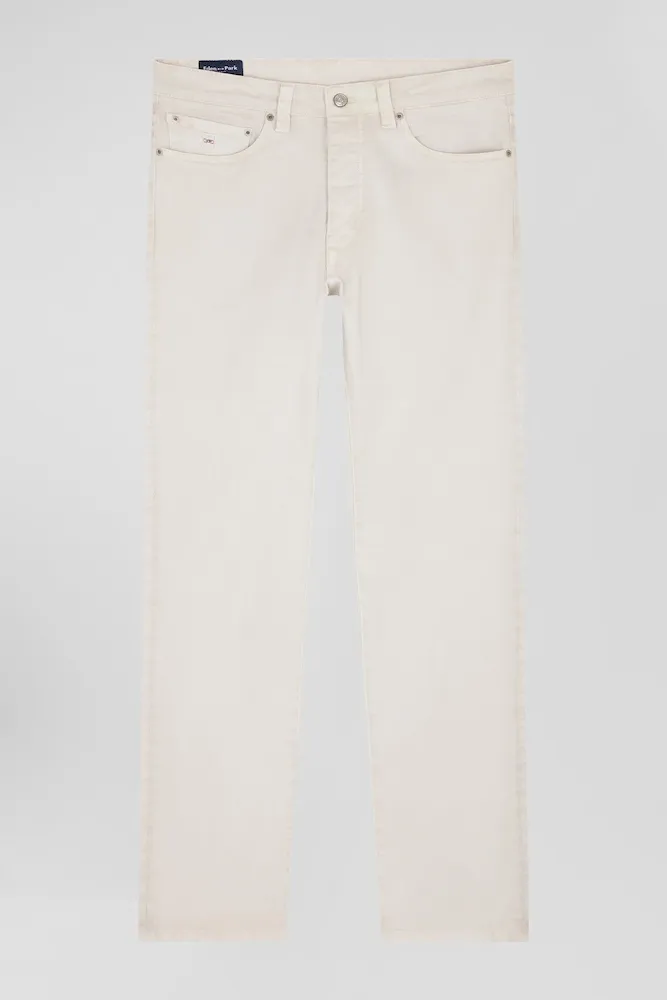 Pantalon 5 Poches En Coton Stretch écru Coupe Regular