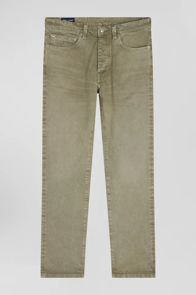 Pantalon 5 Poches En Coton Stretch Beige Coupe Regular