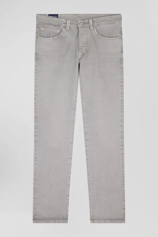 Pantalon 5 Poches En Coton Stretch Gris Coupe Regular