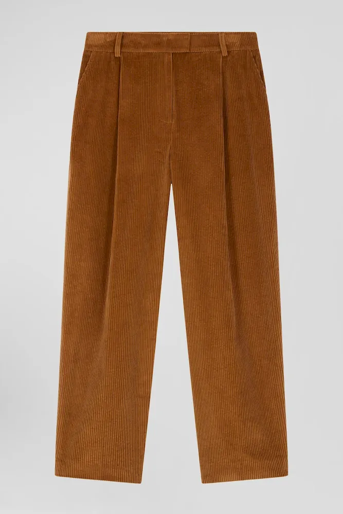 Pantalon en velours côtelé camel à carreaux coupe Modern – Bild 2