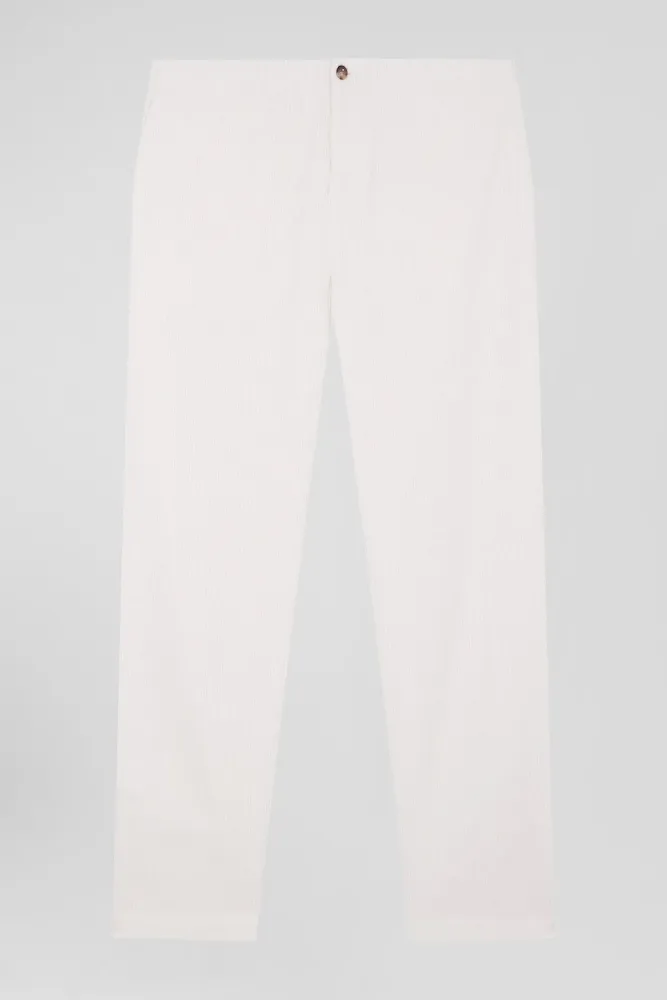 Pantalon à Taille élastiquée En Coton Stretch écru Coupe Modern