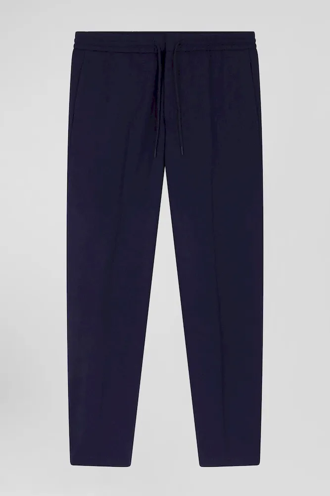 Pantalon En Laine Mélangée Taille élastique Marine Coupe Modern