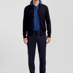 Pantalon en laine mélangée taille élastique marine coupe Modern