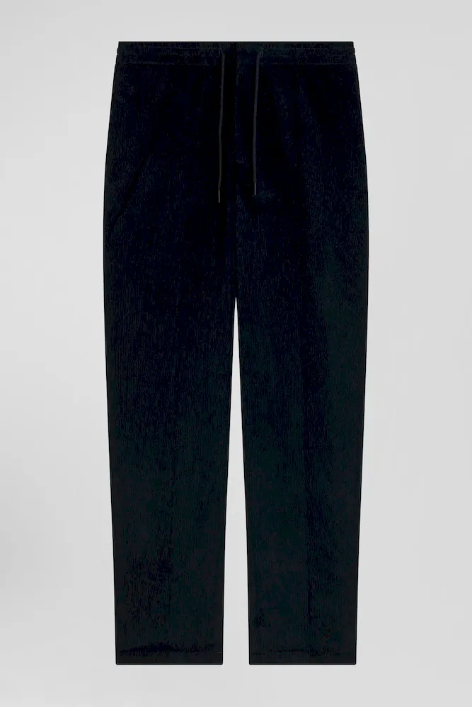 Pantalon En Velours Côtelé Bleu Marine Taille élastiquée Coupe Modern