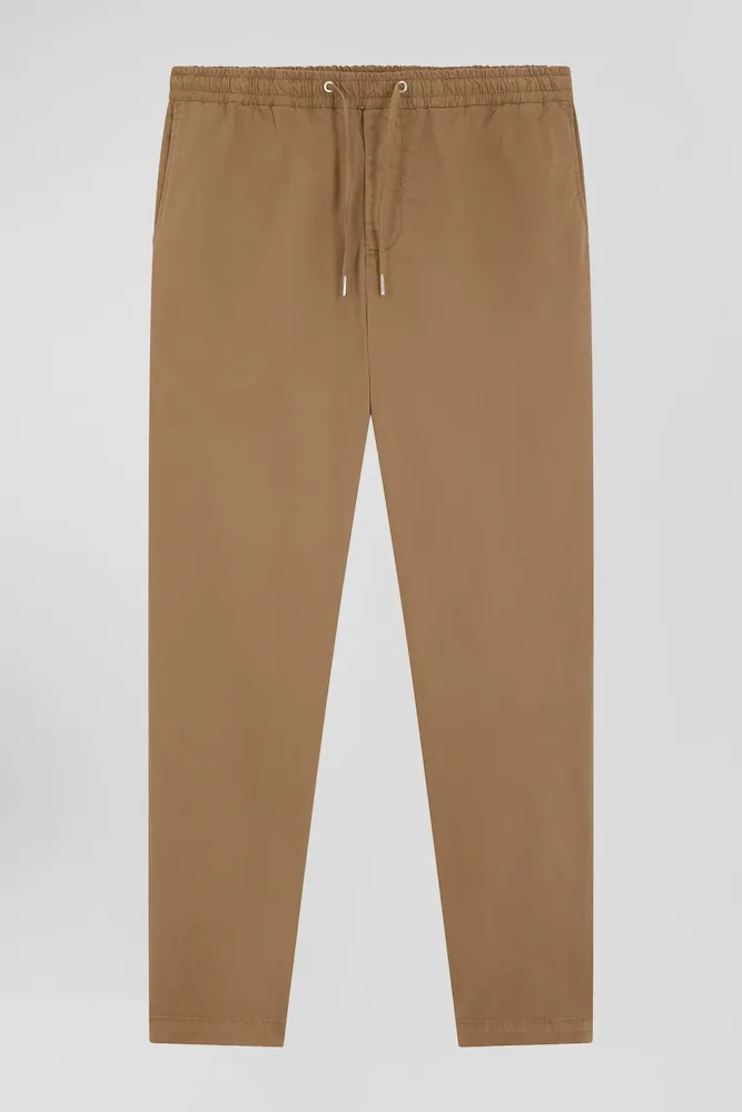 Pantalon taille élastique en coton stretch noisette coupe Modern