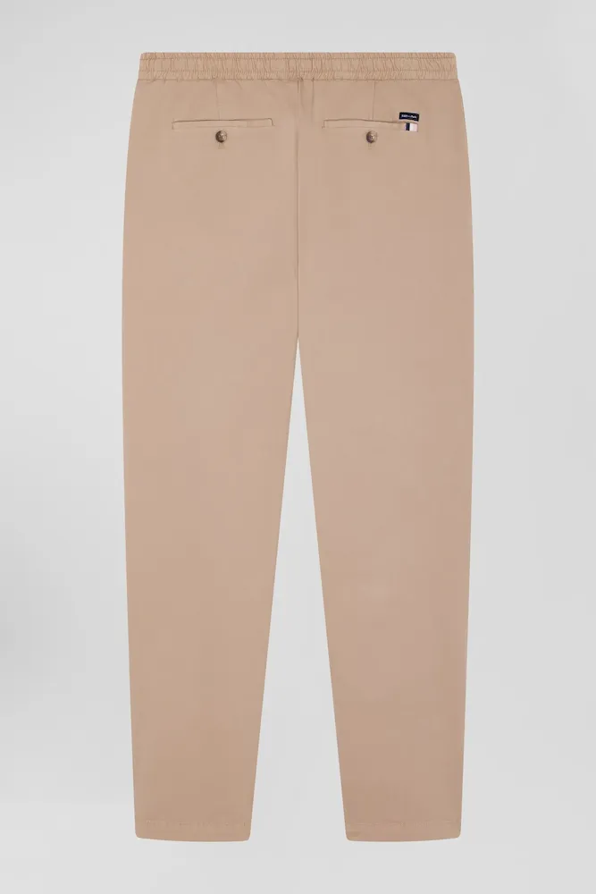 Pantalon Taille élastique En Coton Stretch Beige Coupe Modern