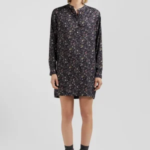 Robe chemise en lyocell noir à imprimé floral