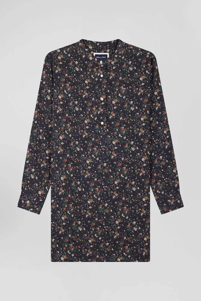 Robe Chemise En Lyocell Noir à Imprimé Floral