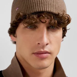 Alternative view of Bonnet en coton et cachemire marron liseré contrasté