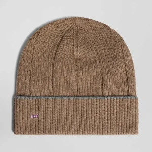 Bonnet en coton et cachemire marron liseré contrasté
