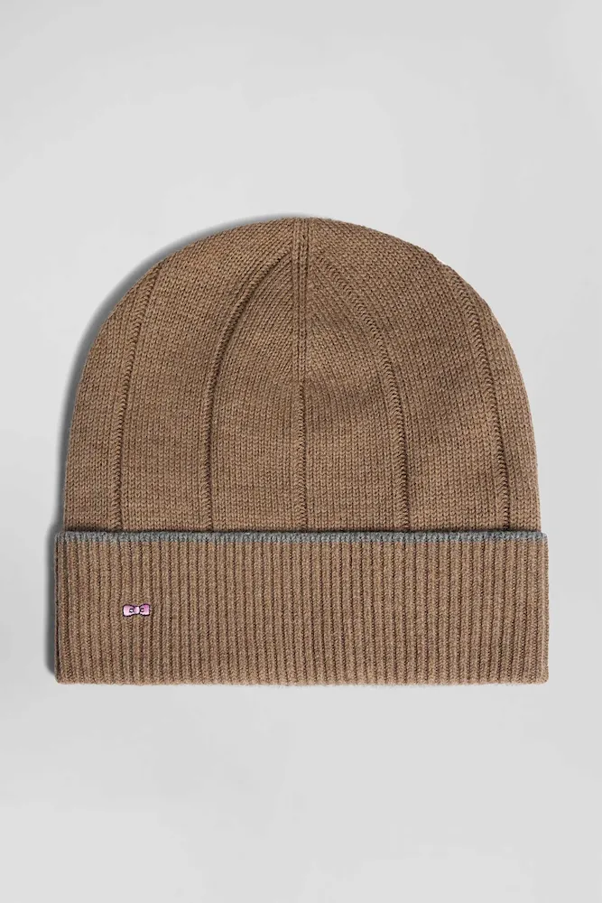Bonnet en coton et cachemire marron liseré contrasté
