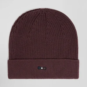 Bonnet tricoté en coton bordeaux détails tricolores