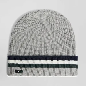 Bonnet en coton gris à revers rayé