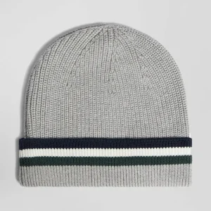 Alternative view of Bonnet en coton gris à revers rayé