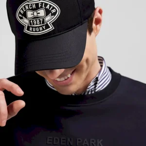 Alternative view of Casquette en coton noir broderie écrue