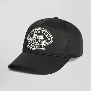 Casquette en coton noir broderie écrue