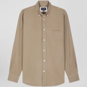 Alternative view of Chemise en velours côtelé uni beige col boutonné et poche poitrine coupe Regular