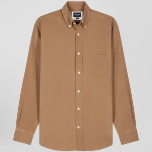 Alternative view of Chemise en velours côtelé uni noisette col boutonné et poche poitrine coupe Regular