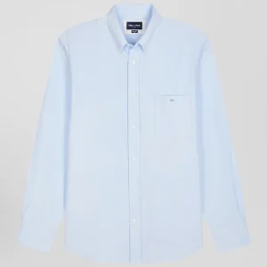 Alternative view of Chemise en velours côtelé uni ciel col boutonné et poche poitrine coupe Regular