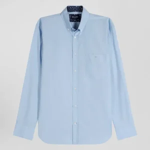 Alternative view of Chemise en popeline de coton ciel col boutonné et coudières imprimées coupe Regular